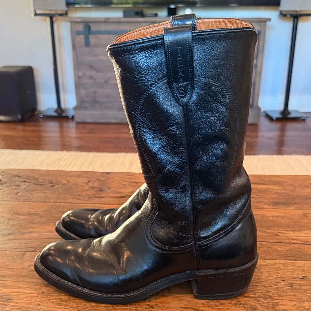 Texas Boot Co Black Leather Vintage Western Boots 8300 Size 8